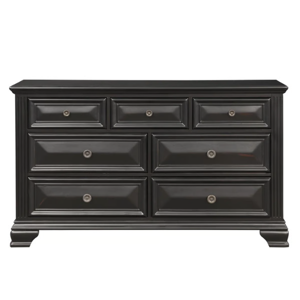 5-Piece King Bedroom Set – Solid Wood Construction with Muted Silver Accents, Fluted Pilasters, French Bracket Foot Bases, and Elegant Dovetail Drawer Detailing for Timeless Sophistication