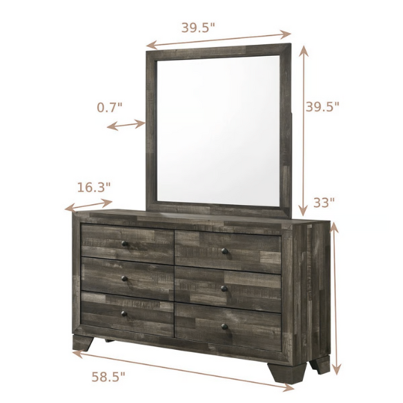 Rustic Gray 6-Piece Stone Platform Bedroom Set with Distressed Wood Finish for a Charming, Modern Look