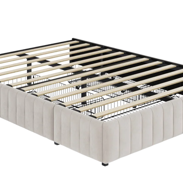 King Size Upholstered Platform Storage Bed with Velvet Fabric, Channel-Tufted Accents, and Built-In Drawers for Extra Storage