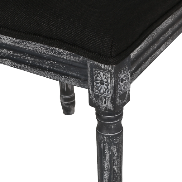 French Country Wood and Cane Upholstered Dining Chairs – Weathered Rubberwood Frame with Fluted Legs & Rectangular Cane Backrest