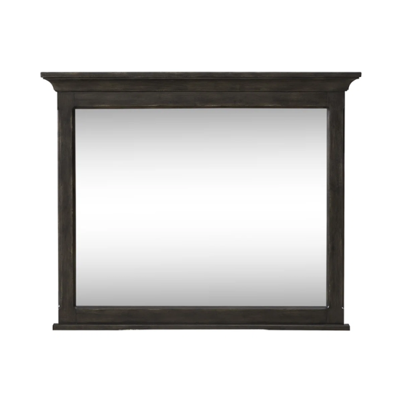 Timeless Queen Bedroom Set with Saddle Brown Panel Bed, Dresser, Mirror, and Antique Pewter Hardware