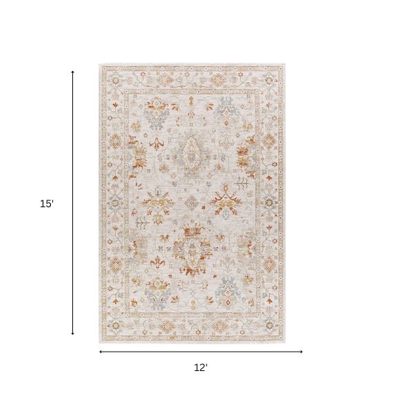 Elegant Oriental Rug – Stain-Resistant, High-Low Pile, Machine Woven with Fringed Detailing