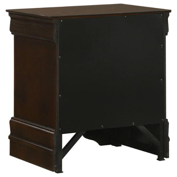 5-Piece Bedroom Set – Traditional Style with Flared Headboard, Dovetail Construction, Silver Bail Handles, and Spacious Storage – Crafted from Select Hardwoods and Veneers in a Warm Cappuccino Finish – Includes Bed, Nightstand, Dresser, Chest, and Mirror