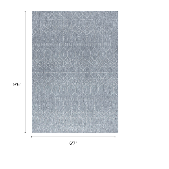 Boho-Inspired Greyish Blue & Ivory Geometric Rug – Fade & Stain-Resistant, Low-Pile, Perfect for High-Traffic Indoor/Outdoor Spaces