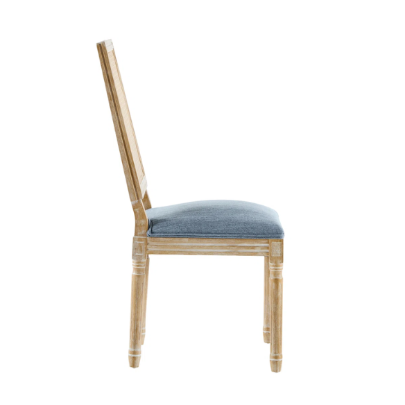 French Country Wood and Cane Upholstered Dining Chairs – Weathered Rubberwood Frame with Fluted Legs & Rectangular Cane Backrest