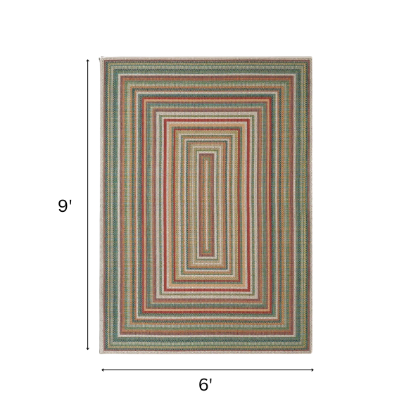 Coastal-Inspired Geometric Rug – Fade & Stain-Resistant, Green & Orange Pattern, Ideal for Indoor/Outdoor Use