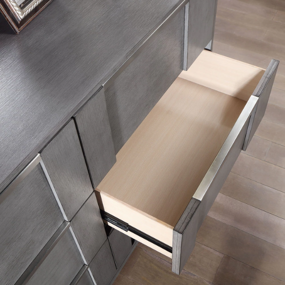 Modern 5-Piece Grey Wood Storage Platform Bedroom Set with LED Headboard Lights and Dovetail Drawers