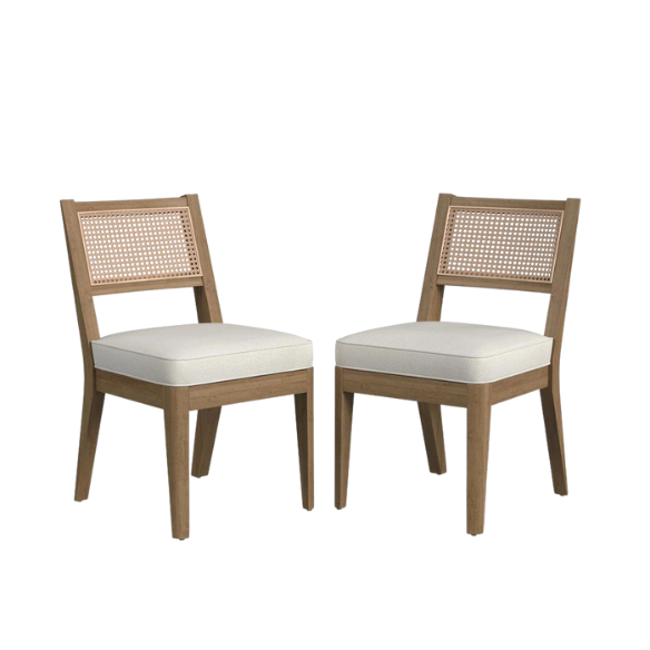 7-Piece Brown Wood Rectangle Dining Set – Mid-Century Boho Style with Sustainable Oak & Cane Details
