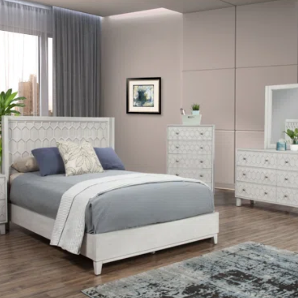 Modern Panel Configurable Bedroom Set with Honeycomb Design Headboard – Stylish and Contemporary with Sleek Lines and Sophisticated Appeal