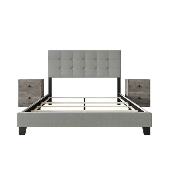 Light Grey Tufted Button Polyester 3-Piece Full Double Size Bedroom Set – Elegant Design with Plush Comfort and Sophisticated Style