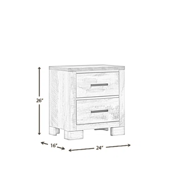 Coastal Farmhouse-Inspired King Size Bedroom Set: Distressed Whitewash Finish with Natural Brown Accents – Includes Platform Bed, 2-Drawer Nightstand, 7-Drawer Dresser with Mirror, and Optional 5-Drawer Chest for Complete Storage Solution