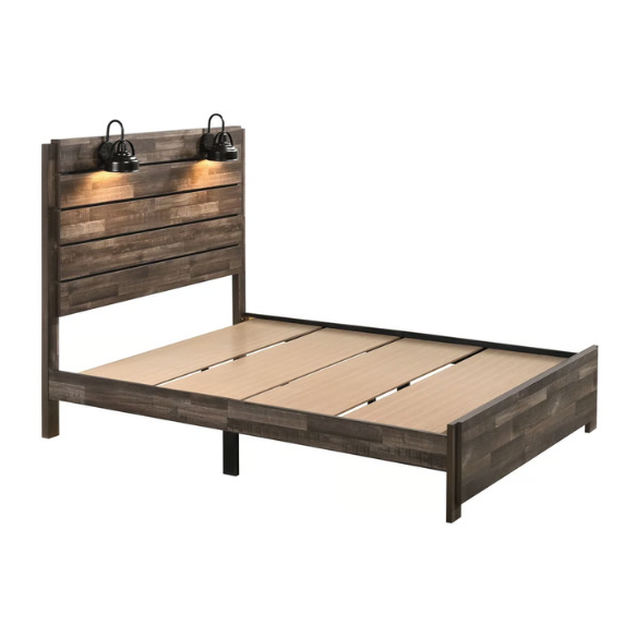 Rustic Dark Grey Weathered 6-Piece Platform Bedroom Set with Bold Black Hardware – Frame-Style Design, Metal-on-Metal Drawer Guides, and Sturdy Construction