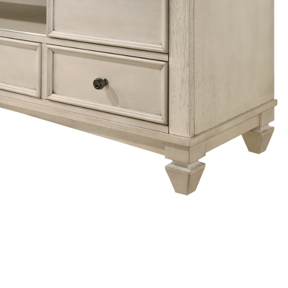 Elegant 5-Piece Cream and Brown Modern Wood Panel Bedroom Set with Intricate Detailing