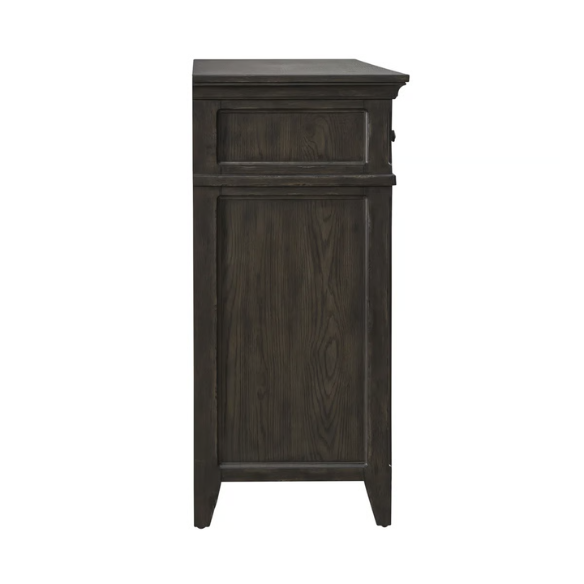 Rustic Elegance 3-Piece King Panel Bed, Dresser & Mirror Set in Saddle Brown – Crafted with Rubberwood and Split Heart White Oak Veneers, Soft-Close Drawers, Cedar Lining, Antique Pewter Hardware, and Crown Molding Details