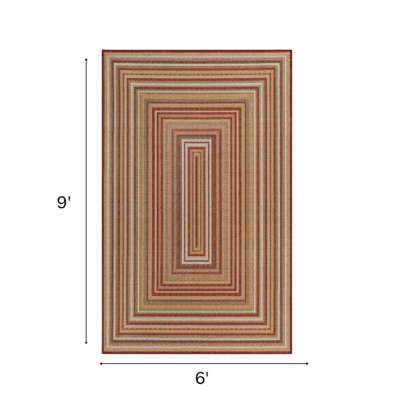 Coastal-Inspired Geometric Rug – Fade & Stain-Resistant, Burgundy,Ivory,Orange,Green,Blue Pattern, Ideal for Indoor/Outdoor Use