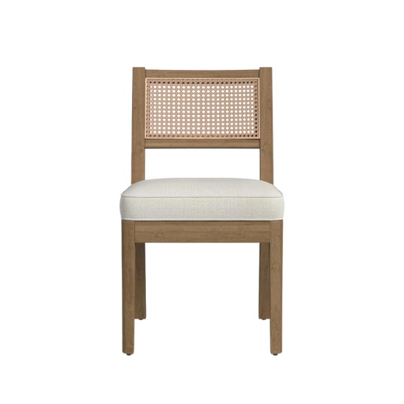 7-Piece Brown Wood Rectangle Dining Set – Mid-Century Boho Style with Sustainable Oak & Cane Details