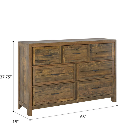 Rugged and Weathered 5-Piece King Bedroom Set – Solid Pine Wood Frame with Dark Brown Finish, Ball-Bearing Glide Drawers, Weathered Steel Hardware, and Ample Storage