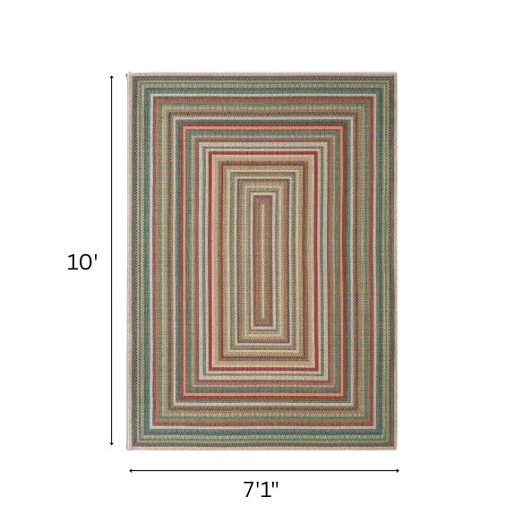 Coastal-Inspired Geometric Rug – Fade & Stain-Resistant, Green & Orange Pattern, Ideal for Indoor/Outdoor Use