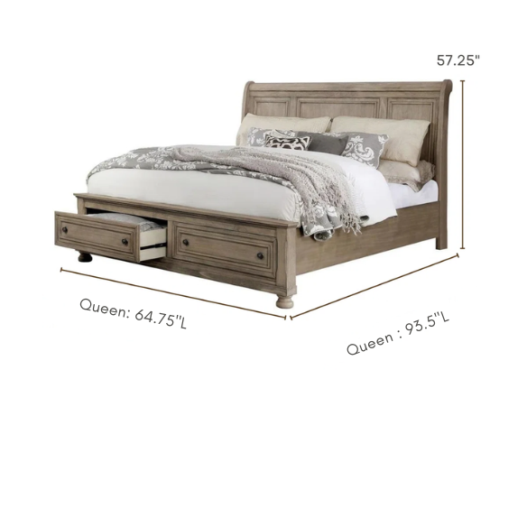 Rustic Farmhouse 3-Piece Queen Bedroom Set in Solid Grey Wood