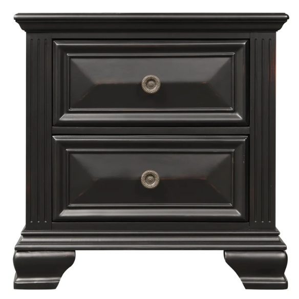 5-Piece King Bedroom Set – Solid Wood Construction with Muted Silver Accents, Fluted Pilasters, French Bracket Foot Bases, and Elegant Dovetail Drawer Detailing for Timeless Sophistication