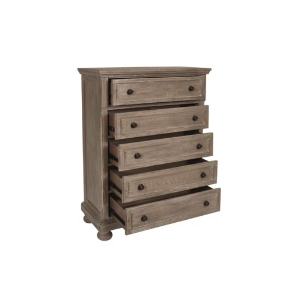 Stylish King Platform Solid Wood Configurable Bedroom Set – Featuring Curved Paneled Headboard, Footboard Storage Drawers, Seven-Drawer Dresser, and Two-Drawer Nightstand for a Functional and Clutter-Free Teen Retreat