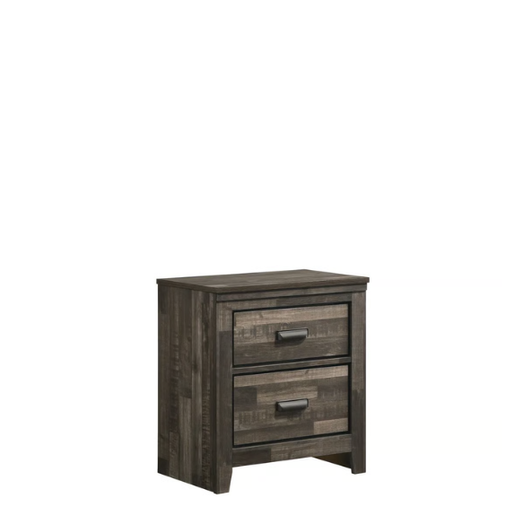 Rustic Dark Grey Weathered 6-Piece Platform Bedroom Set with Bold Black Hardware – Frame-Style Design, Metal-on-Metal Drawer Guides, and Sturdy Construction