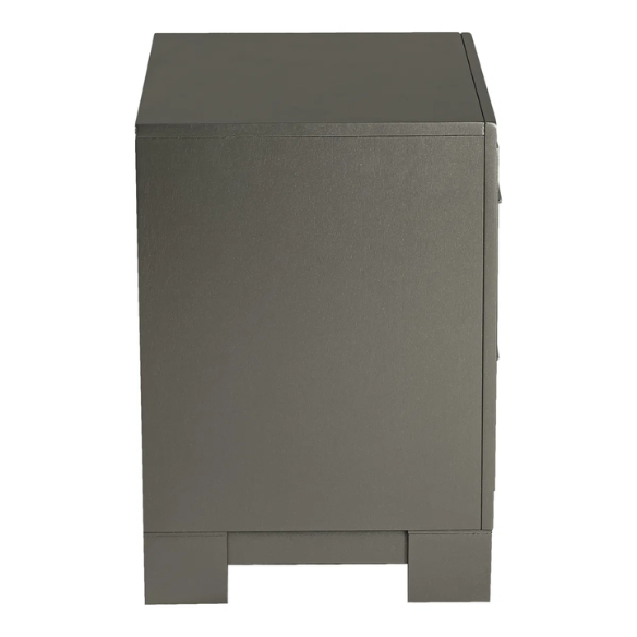 Contemporary 6-Piece Queen Bedroom Set in Solid Grey with LED-Illuminated Headboard, Textured Panels, and Eco-Friendly Rubberwood Construction