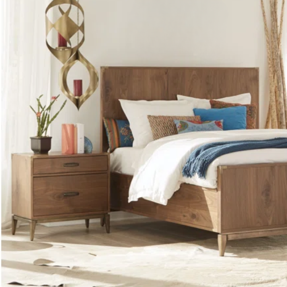 Timeless Traditional Solid Wood 3-Piece Configurable Bedroom Set in Natural Walnut with Sleek Panel Bed, 2-Drawer Nightstand, and 6-Drawer Dresser for Effortless Style and Organization
