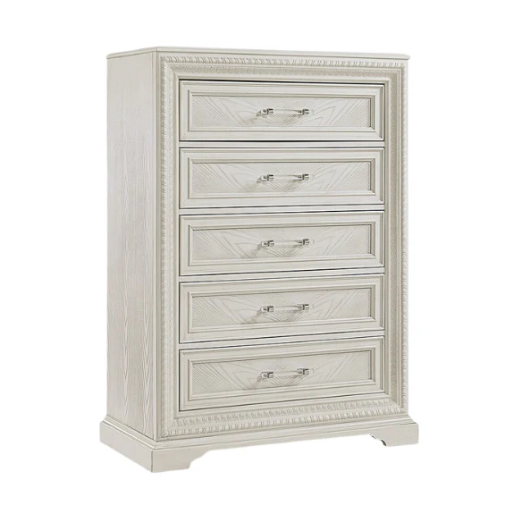 5-Piece Cream Panel Bedroom Set – Timeless Elegance and Tranquil Charm with Elegant Detailing and Durable Craftsmanship