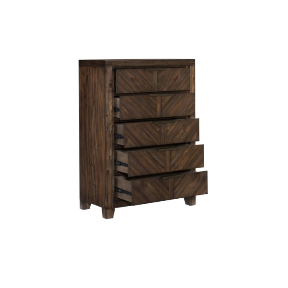 3-Piece Cherry Modern Panel Bedroom Set – Rustic Elegance with V-Matched Planks, Acacia Veneers, and Antiqued Hardware