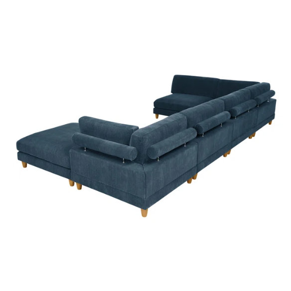6-Piece Slipcovered Corduroy Sectional with Ottoman – Spacious, Customizable L-Shaped Design, Premium Upholstery, and Tapered Wooden Feet