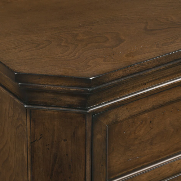 Classic Traditional Wood Queen Panel Bed with Dresser, Mirror, and Two Nightstands in Antique Walnut Finish