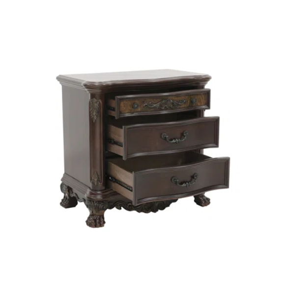 4-Piece Configurable Bedroom Set with Solid Cherry Wood Construction, Antique Walnut Veneer, Crown Molding, Carved Claw Feet, and Ample Storage - Includes Bed, Dresser, Nightstand, and Matching Mirror