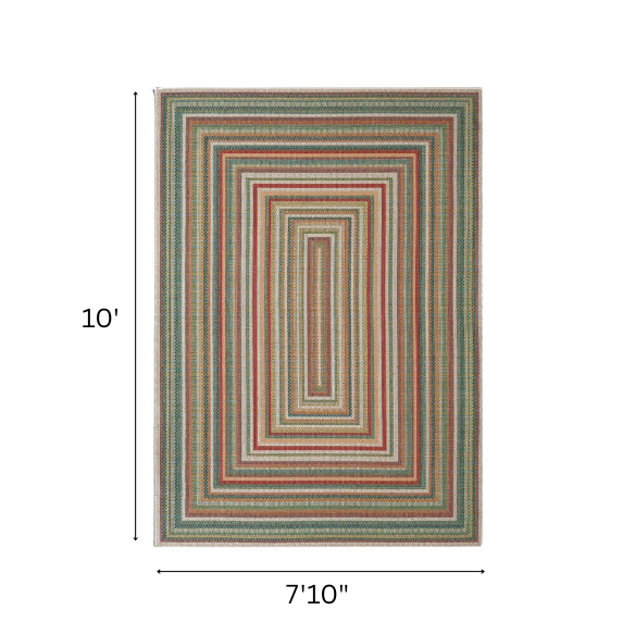 Coastal-Inspired Geometric Rug – Fade & Stain-Resistant, Green & Orange Pattern, Ideal for Indoor/Outdoor Use