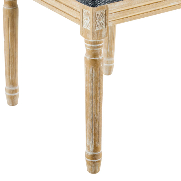 French Country Wood and Cane Upholstered Dining Chairs – Weathered Rubberwood Frame with Fluted Legs & Rectangular Cane Backrest