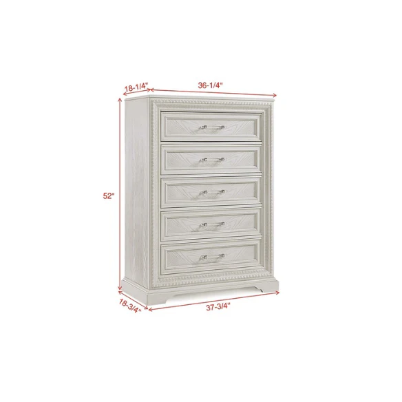 5-Piece Cream Panel Bedroom Set – Timeless Elegance and Tranquil Charm with Elegant Detailing and Durable Craftsmanship
