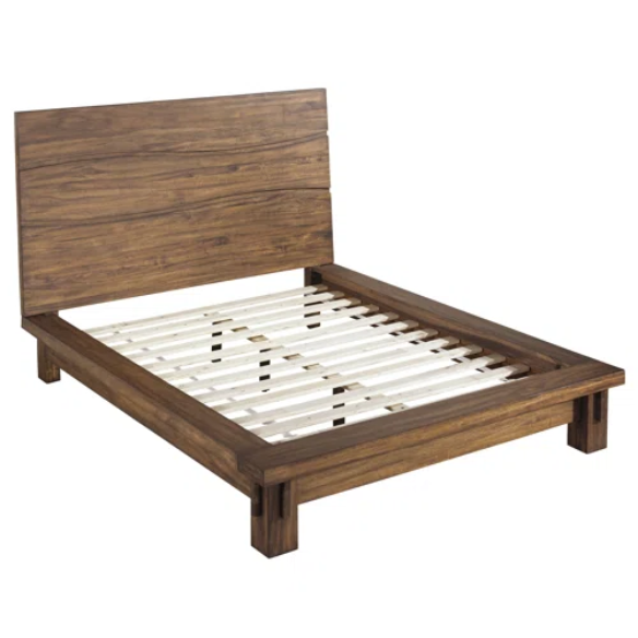 Boho-Inspired Configurable Bedroom Set with Bold Design, Solid Wood Construction, and Wavy Accents - Includes Platform Bed, Nightstand, and 6-Drawer Dresser in Rich Brown Finish