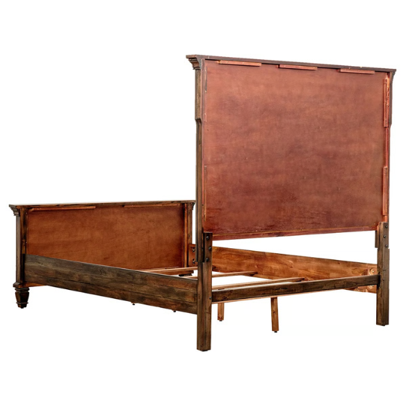 Exquisite Old-World Charm with Glamorous Flair – 5-Piece King Bedroom Set in Rich Brown with Crown Molding, Felt-Lined Drawers, and Built-In Outlets