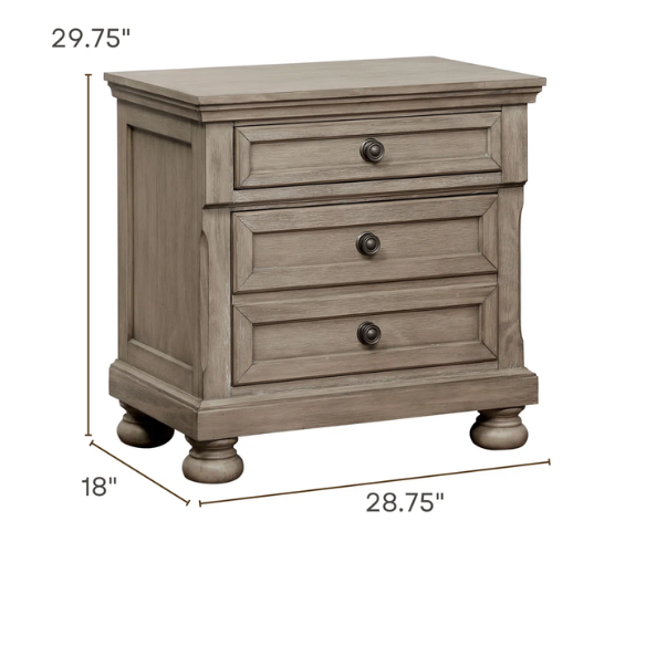 Rustic Farmhouse 3-Piece Queen Bedroom Set in Solid Grey Wood