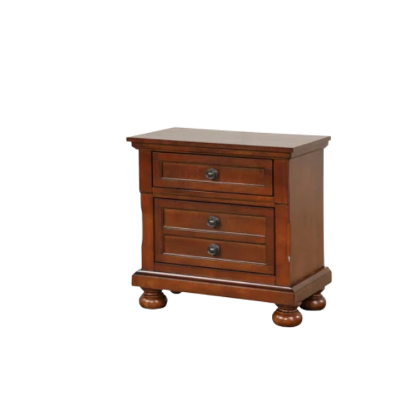 Cherry Brown King Size Platform Bedroom Set with Real Wood Veneers, Full Extension Footboard Storage Drawers, and Matching Large-Scale Dressers, Nightstands, and Mirror