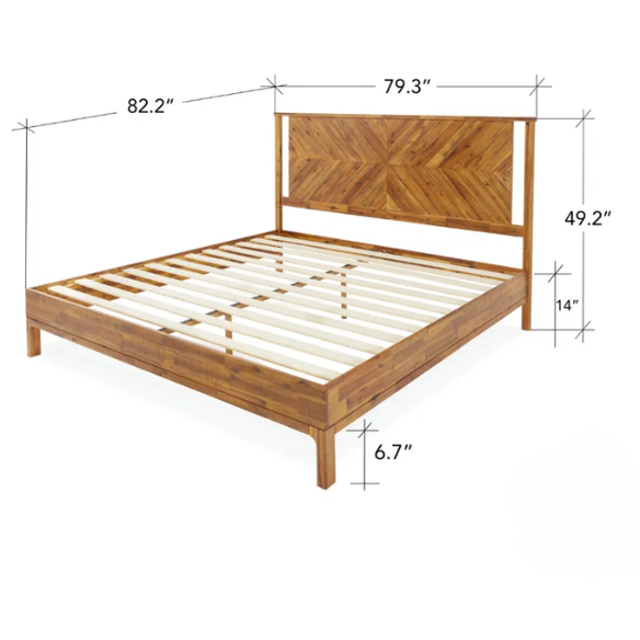Solid Wood Platform King Size Bed with Headboard – Rustic Wood Frame with Steel Reinforcement for Ultimate Stability and Comfort