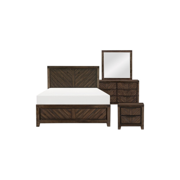3-Piece Cherry Modern Panel Bedroom Set – Rustic Elegance with V-Matched Planks, Acacia Veneers, and Antiqued Hardware
