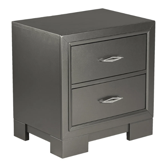 Contemporary 6-Piece Queen Bedroom Set in Solid Grey with LED-Illuminated Headboard, Textured Panels, and Eco-Friendly Rubberwood Construction