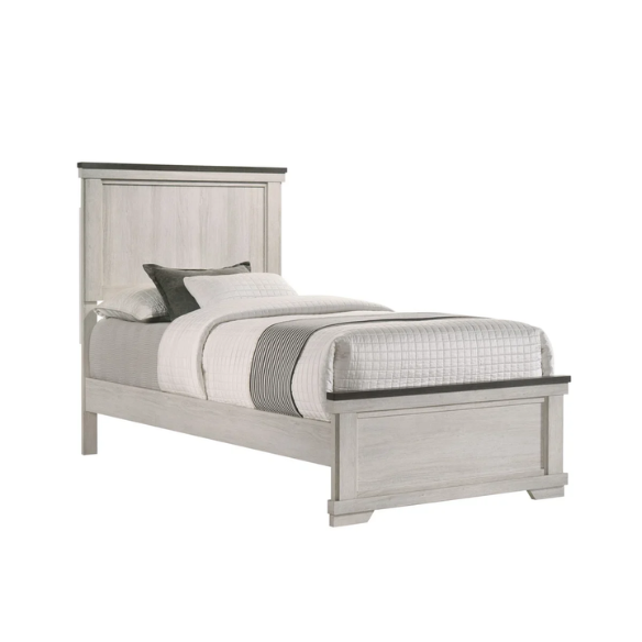 Luxurious Rustic Solid Wood 5-Piece Twin Bedroom Set: Cream & Brown Panel Bed, Dresser, Mirror, Nightstand, and Chest