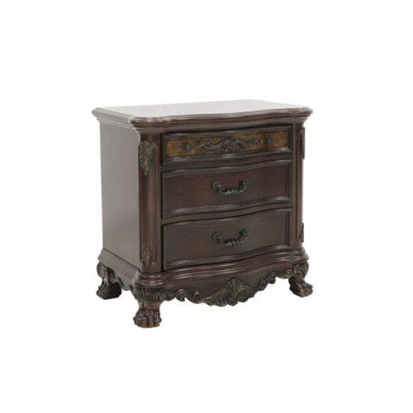 4-Piece Configurable Bedroom Set with Solid Cherry Wood Construction, Antique Walnut Veneer, Crown Molding, Carved Claw Feet, and Ample Storage - Includes Bed, Dresser, Nightstand, and Matching Mirror