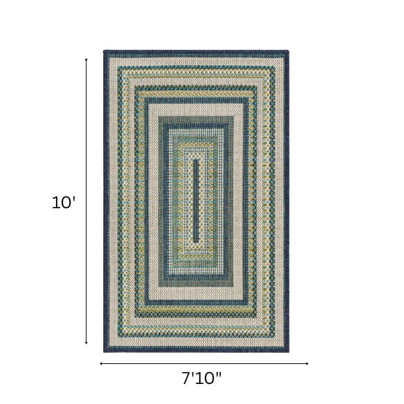 Coastal-Inspired Geometric Rug – Fade & Stain-Resistant,Ivory,Green,Blue Pattern, Ideal for Indoor/Outdoor Use