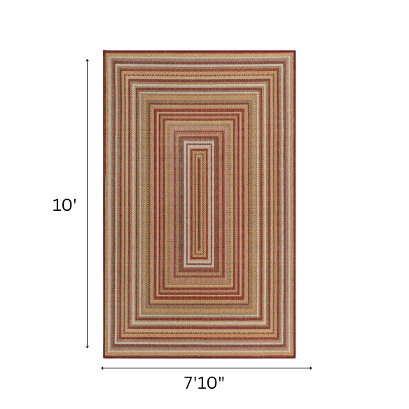 Coastal-Inspired Geometric Rug – Fade & Stain-Resistant, Burgundy,Ivory,Orange,Green,Blue Pattern, Ideal for Indoor/Outdoor Use