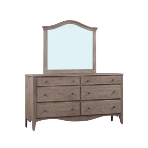 Rustic Charm Meets Chic Elegance: Solid Wood Platform King Size Bedroom Set with Scalloped Edges, Weathered White Wash Finish, Unique Grain Patterns, Angled Feet, and Oil-Rubbed Bronze Drawer Pulls