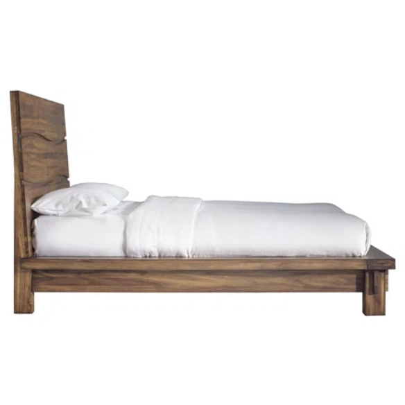 Boho-Inspired Configurable Bedroom Set with Bold Design, Solid Wood Construction, and Wavy Accents - Includes Platform Bed, Nightstand, and 6-Drawer Dresser in Rich Brown Finish