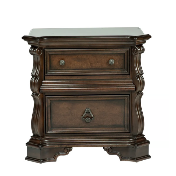 Classic Elegance with a Touch of Tradition – 5-Piece King Bedroom Set Featuring Sleigh Bed with Rope Twist Cap Rails, Dresser, Mirror, Chest, and Nightstand with Hidden Storage and Custom Drop Ring Hardware